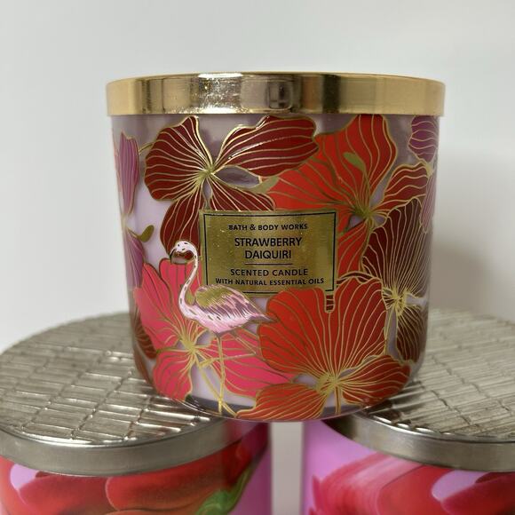 Bath and Body Works Strawberry Daiquiri 3-Wick Candles 14.5oz Large Lot Of 3 - Picture 2 of 7